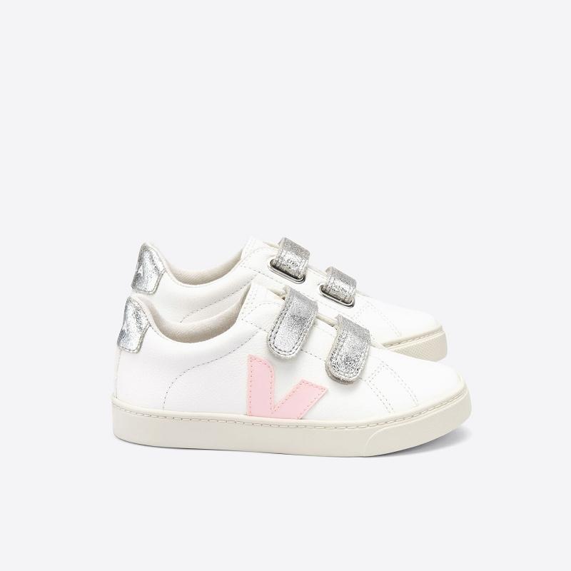 Tenis Veja Niños Outlet - Esplar Velcro Zapatillas Blancas Plateadas ES1355689